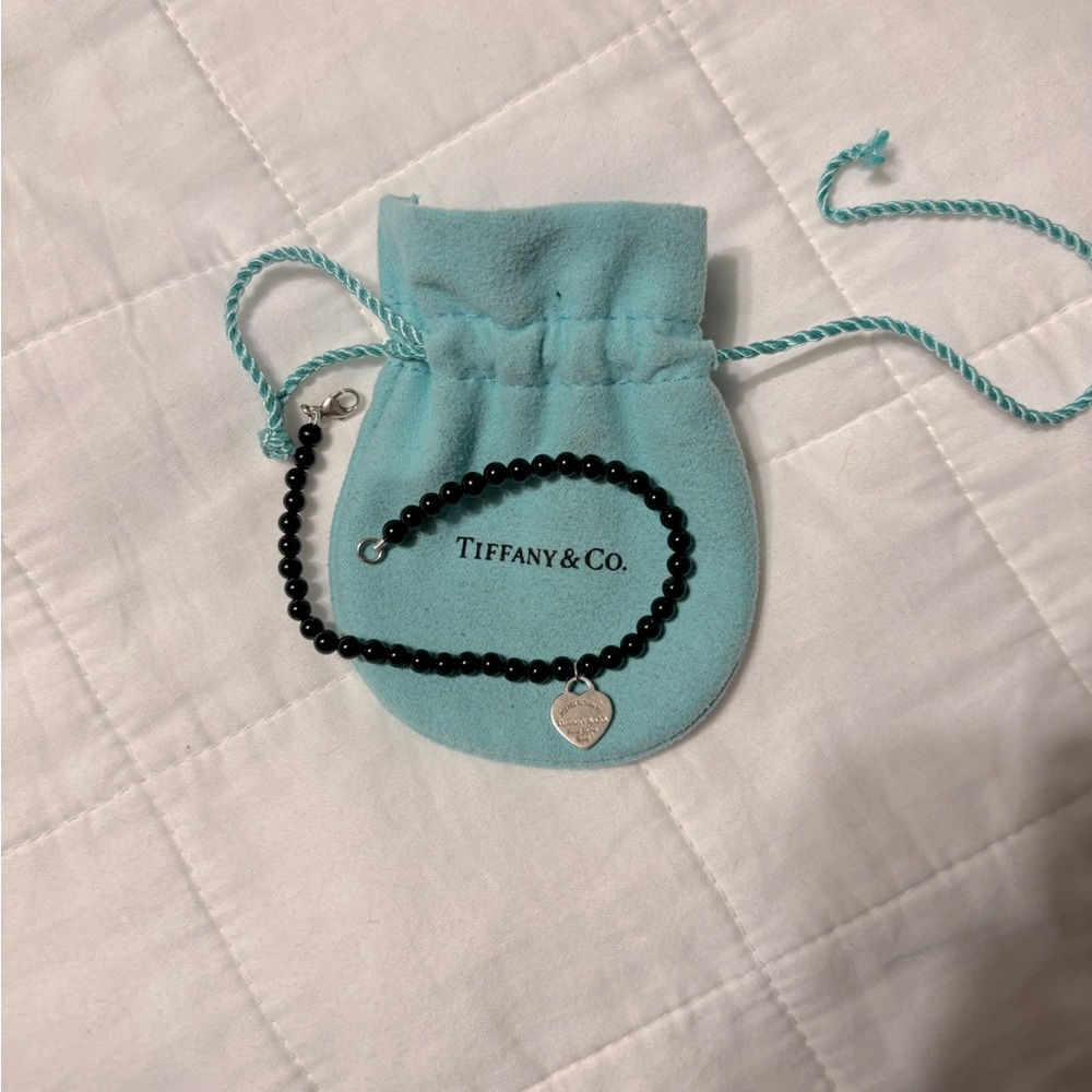 Tiffany & Co. Heart Tag Beads Bracelet Silver 925 Onyx Black